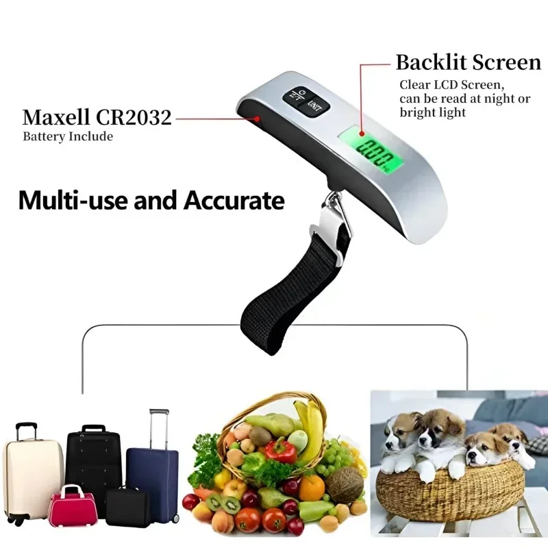 Luggage Scale 110 Lbs High Precision Travel Digital Hanging Scales 50kg with Hook Portable Scale Digital LCD Display