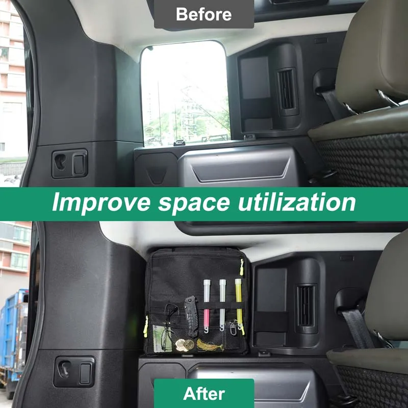 

Для Land Rover Defender 110 2020-2026: Органайзер-сумка из ткани Оксфорд для хранения на боковом окне багажника автомобиля, аксессуары для порядка и упорядоченности в салоне