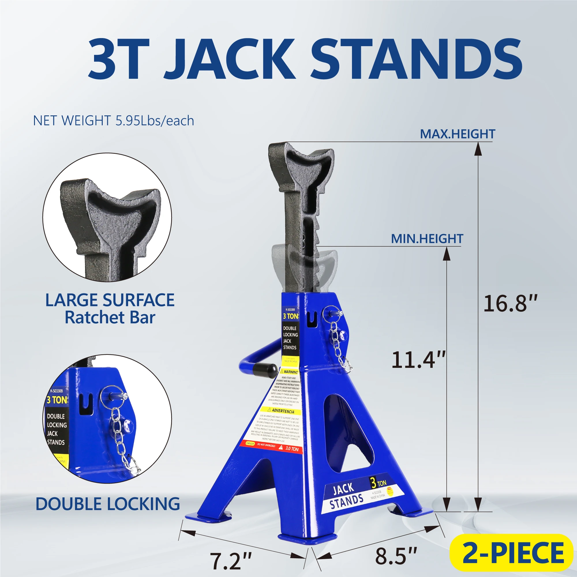 2 Ton Low Profile Floor Jack, 3t jack stand Tire Repair Kit Heavy Duty Steel Racing Floor Jack  Lifting Range3.3