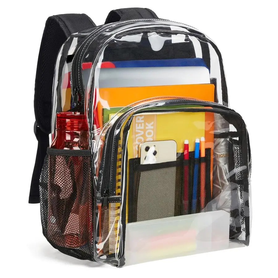 Doorzichtige rugzak Heavy Duty PVC transparante rugzak Extra grote doorzichtige rugzakken met versterkte riem voor veilig op de universiteitswerkplek