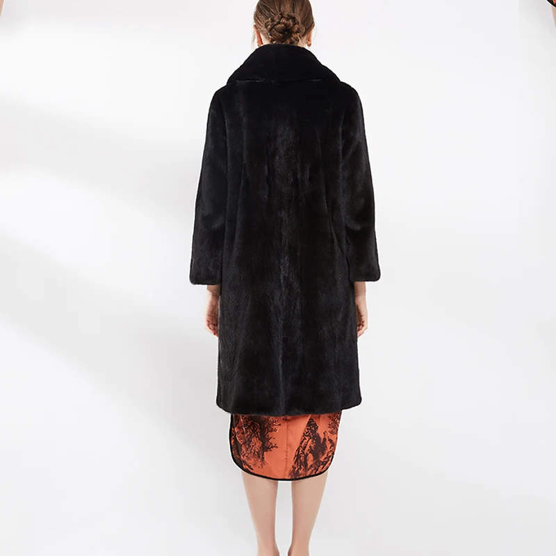 Ftangaiur 겨울 여성용 수입 벨벳 밍크 퍼 코트 턴다운 칼라 밍크 코트 여성 재킷 엑스트라 롱 천연 리얼 밍크 퍼 코트