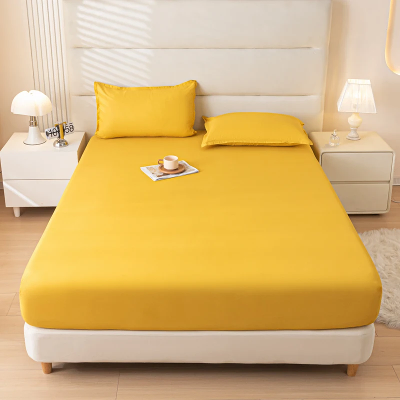 YanYangTian-funda de cama de color sólido, sábanas completamente envueltas, colchón de algodón lavado para dormitorio del hogar, sábanas dobles de