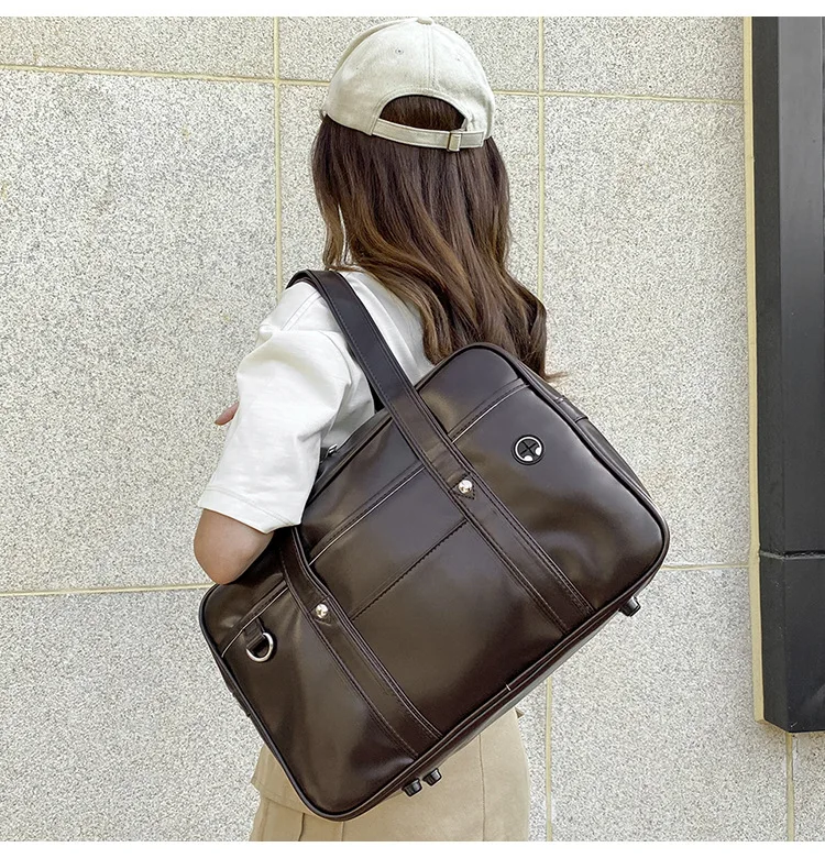 Student Handbag JK Uniform Bag Single Shoulder PU Uniform Bag Commuter Document Backpack Computer Bag Travel Bag