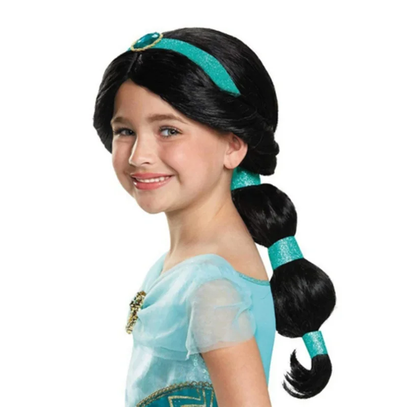 Findpitaya Children Girls Wig Kids Cosplay Party Supply Elsa Anna Braid Mermaid Jasmine Aladdin Moana Hair