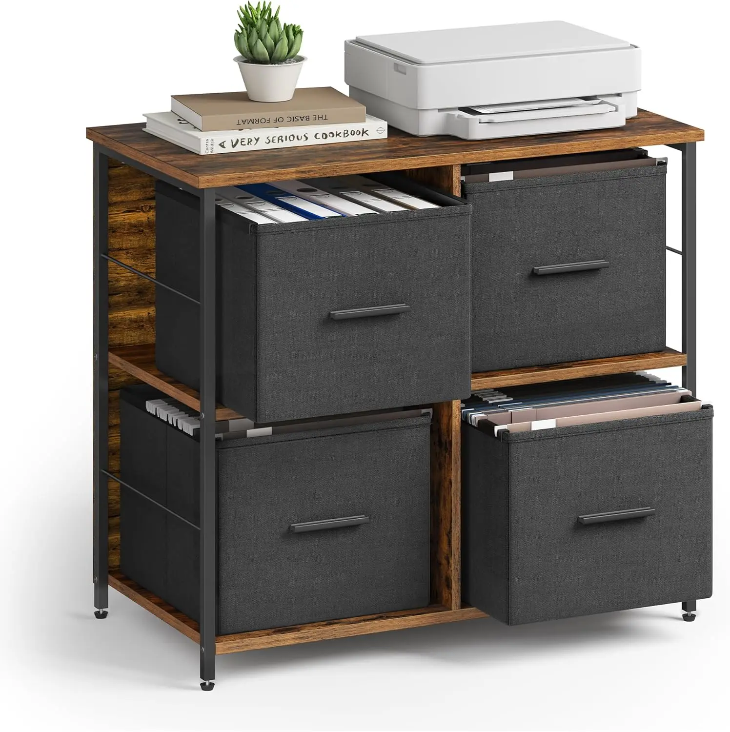 

File Cabinet with 4 Drawers, Printer Stand, Cube Storage Shelf, for A4, Letter-Size Files, Hanging File Folders