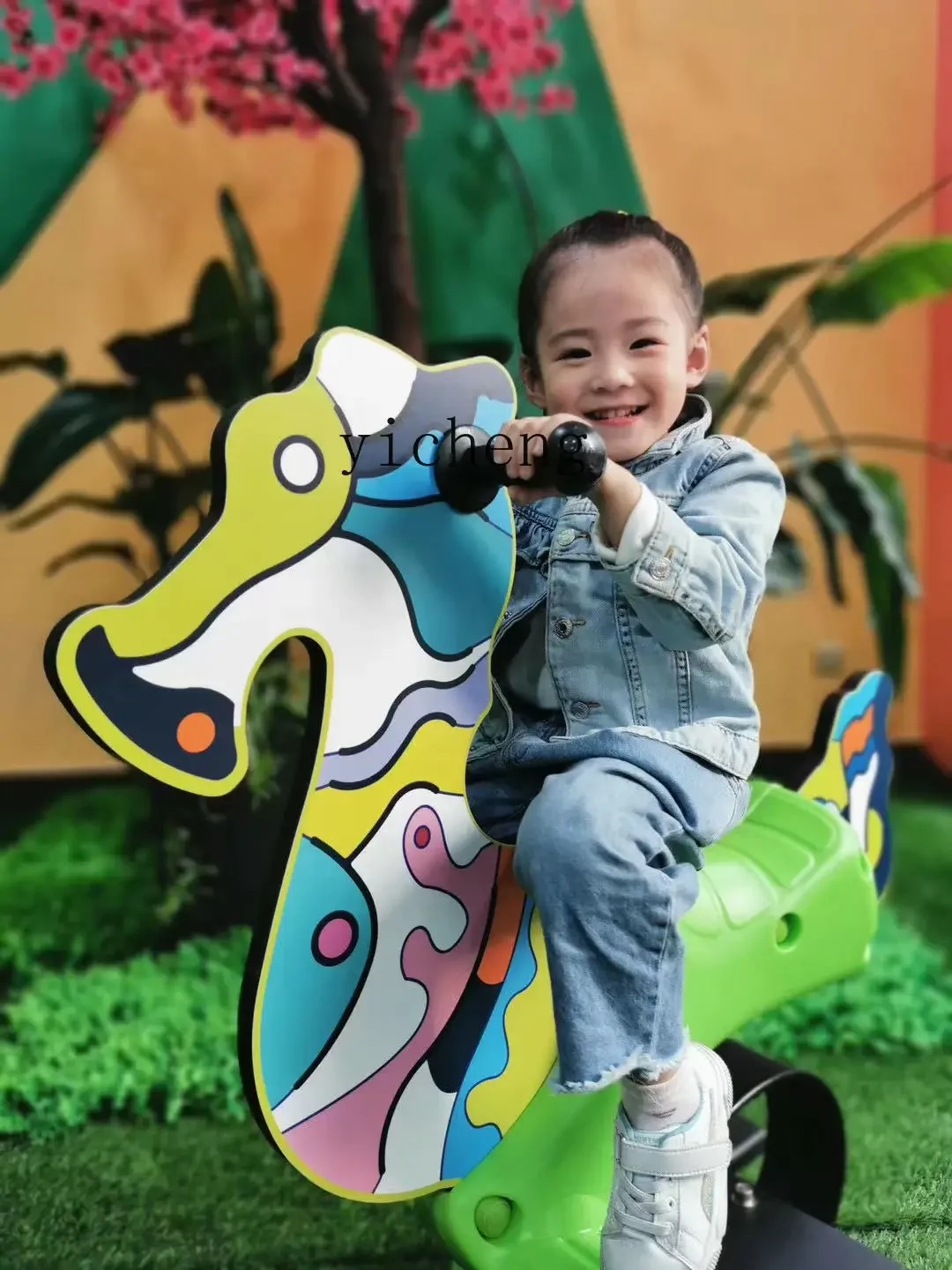 WJ Park Outdoor The Hokey Pokey الأطفال في الهواء الطلق الملونة الكرتون هزاز الحصان PE مجلس لعبة طروادة