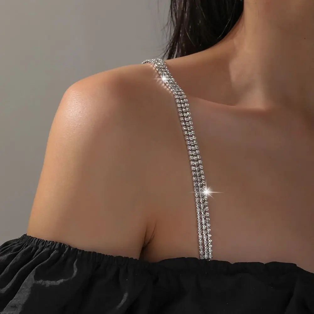 Fashion Metal Bras Straps Three Rows Rhinestone Aniti-slip Shoulder Straps Adjustable Underwear Strap