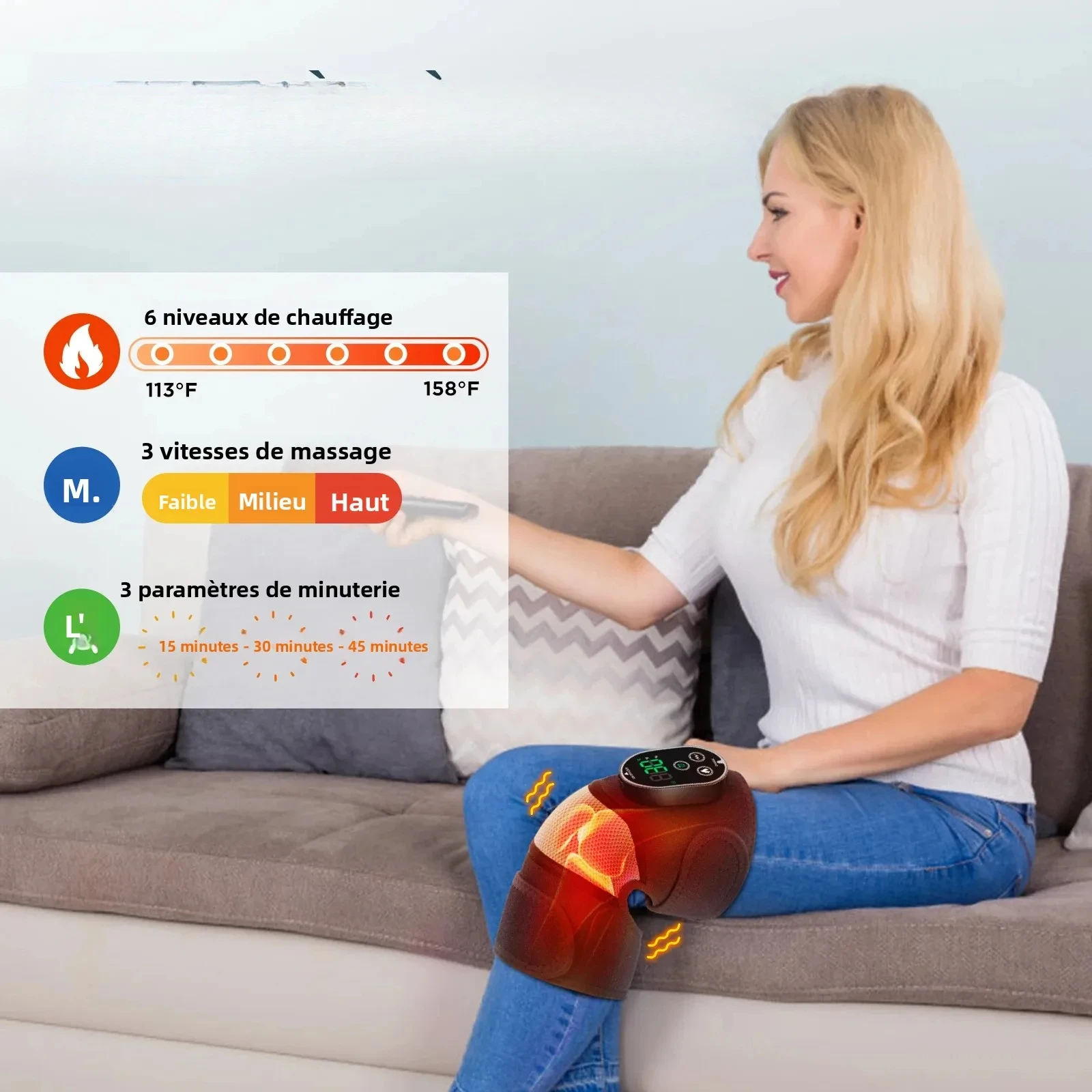 3 في 1 تدليك الركبة اللاسلكي الساخن ضغط 6 مستويات توقيت الكتف الكوع وسادة حزام داعم العضلات الاسترخاء #2