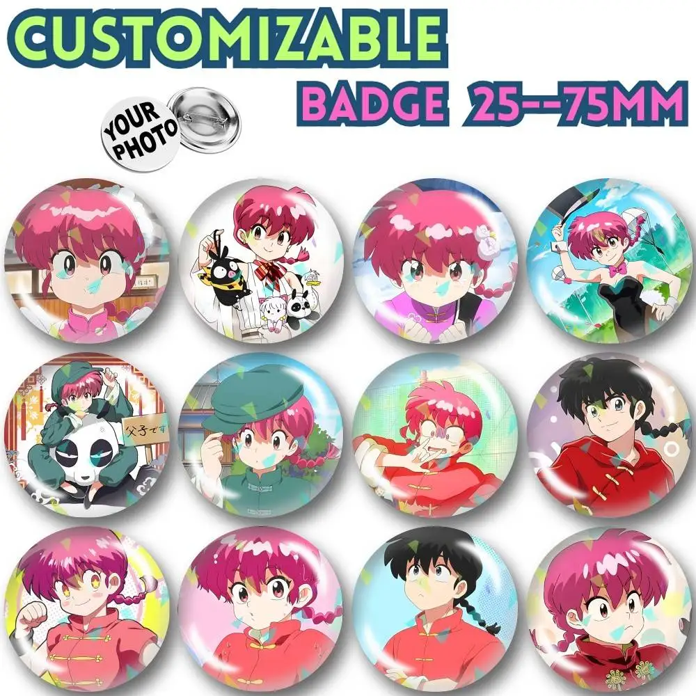 Pigtailed Girl R-Ranma S-Saotome  Customizable Round Brooch Pins, Personalized Badges With Broken Glass Design Fashion Accessory