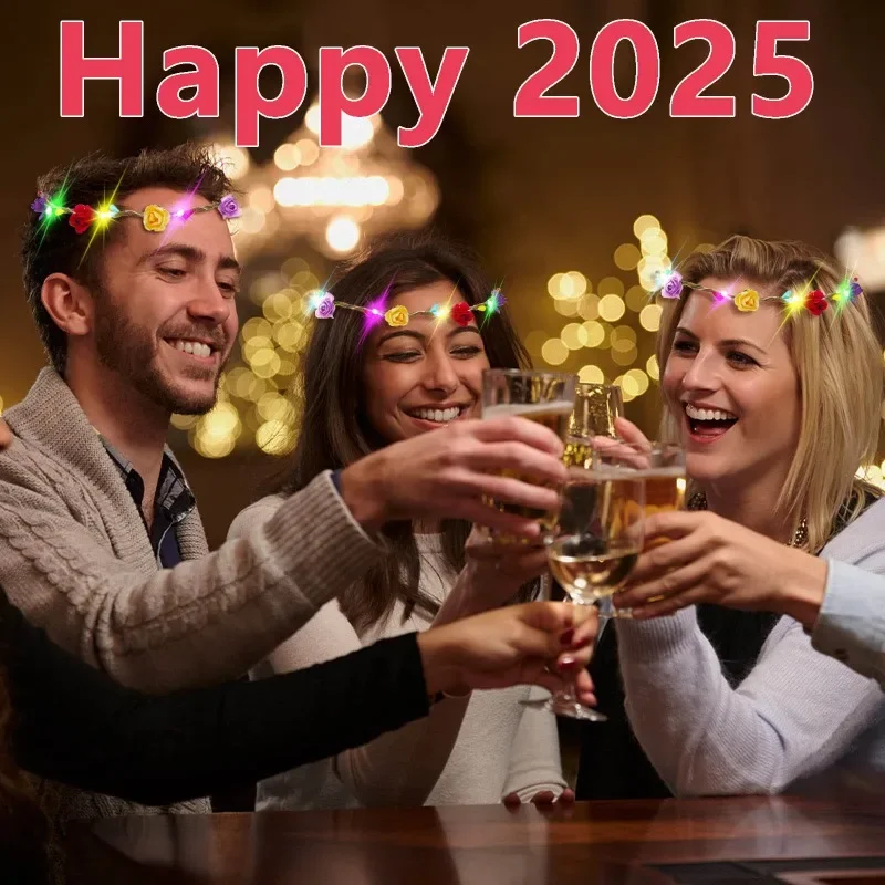 2025 New Year's Garland LED Crown Flower Headband Festoon Lamp Battery-Operated Garland Light Garlands for Fairy Holiday Decor