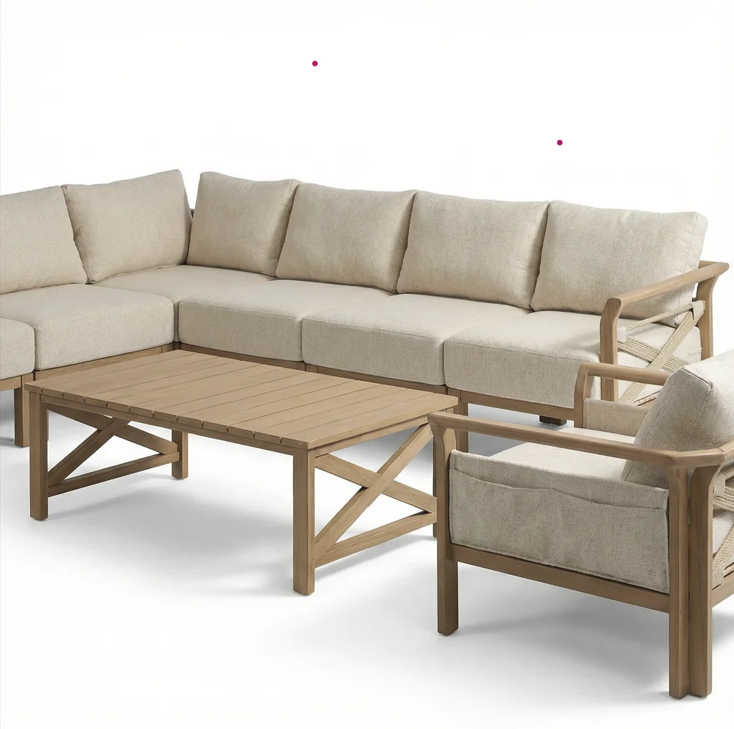 

Современный модульный угловой диван Matoli из плетеного ротанга для улицы с кофейным столиком – каркас из алюминия с порошковым покрытием, устойчивый к УФ-излучению, из полиэтиленового ротанга для обеденной зоны