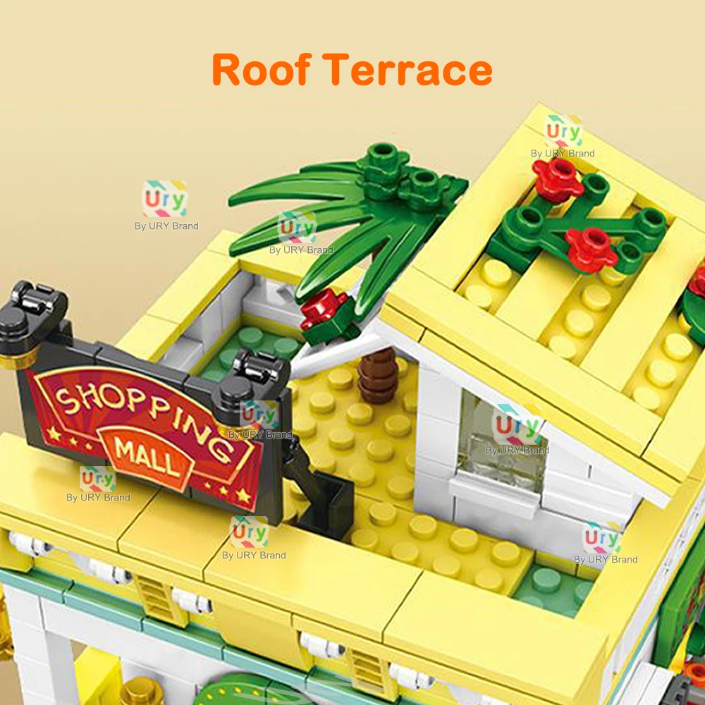 City Street View – centre commercial modulaire, coin de supermarché, dépanneur, maison de fleurs rétro, blocs de construction d'architecture MOC pour enfants