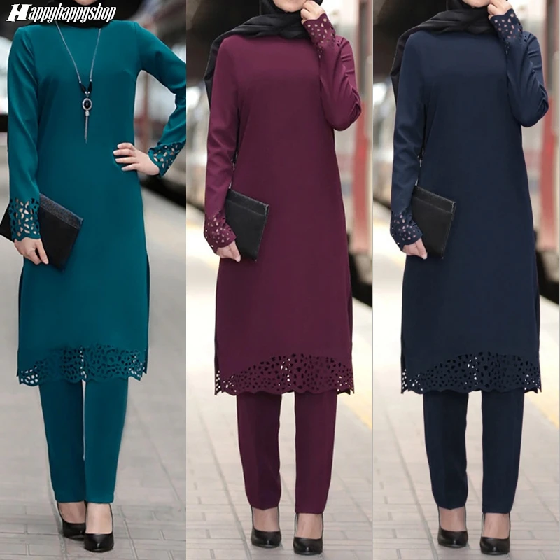 Abaya de 2 piezas para mujer, ropa islámica musulmana de Turquía, blusa de primavera y otoño, pantalones largos, camisas de manga larga, vestido