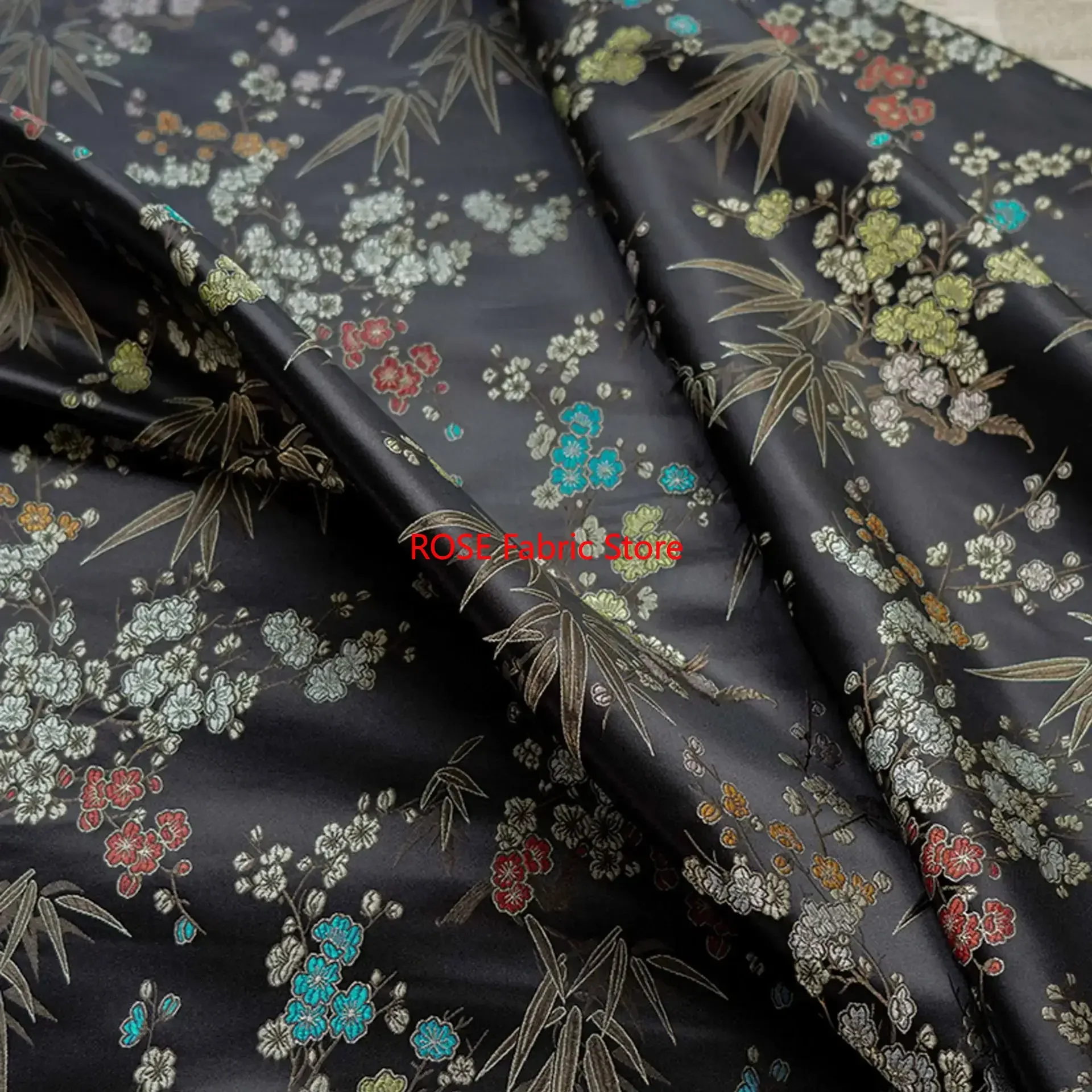 Tessuto jacquard in broccato di raso con foglie di bambù, abito retrò, borsa, tessuto da cucito decorativo