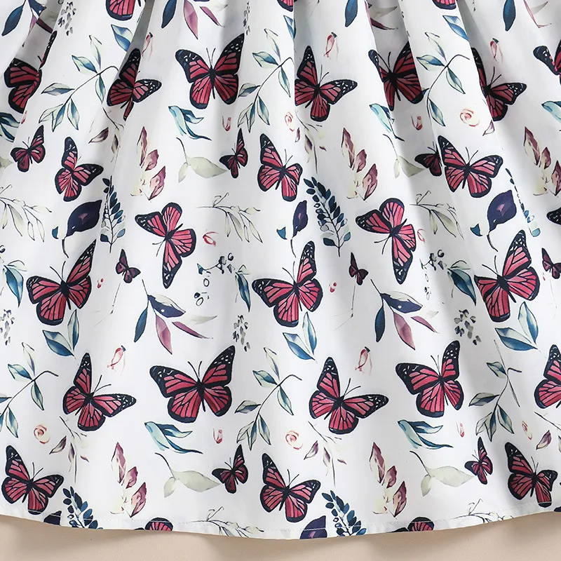 6 8 10 12 Years Teenagers Fashion Girls Dress 2024 Summer New Full Print Butterfly Splicing Party Dress For Kids