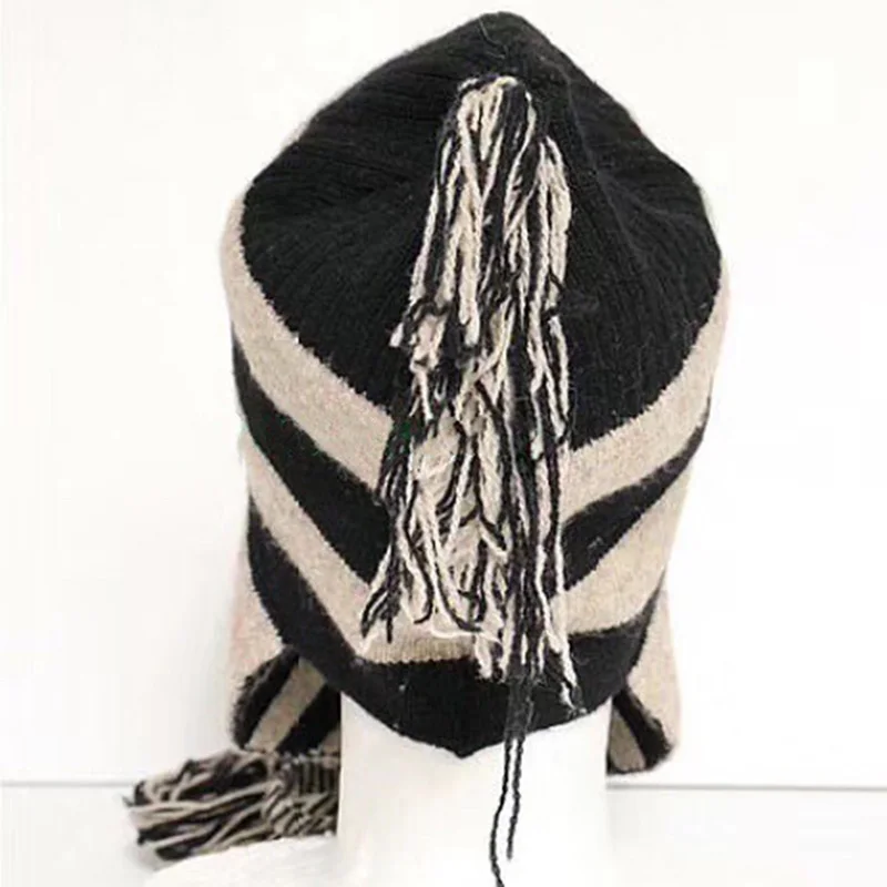 Anime Winter Long Tied Rope Beanies Cap Oosaki Shinichi Nana Outdoor Warm Winter Hat For Women Streetwear Party Funny Bonnet