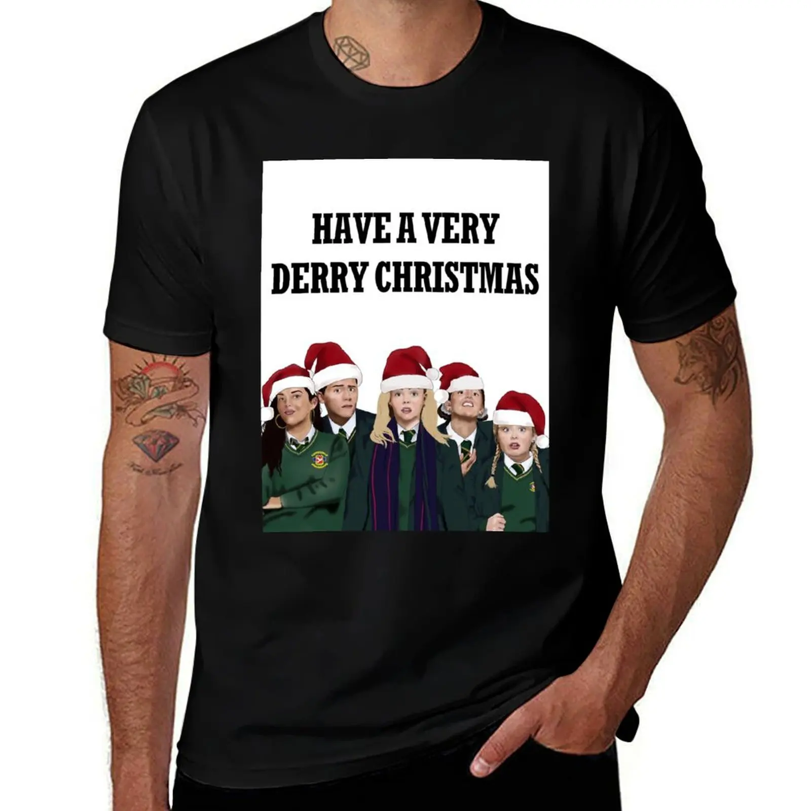 “Have a Very Derry Christmas!” Derry Girls Christmas Card Greeting Card T-Shirt Urban Style Casual Short Sleeve Top T-Shirt