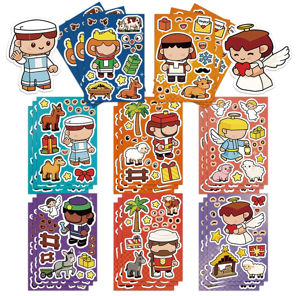 8PCS Angel Bouwstenen Montage Puzzelstickers Cartoon Creatief Plezier Puzzel Account Materialen Tablet Waterdichte Stickers