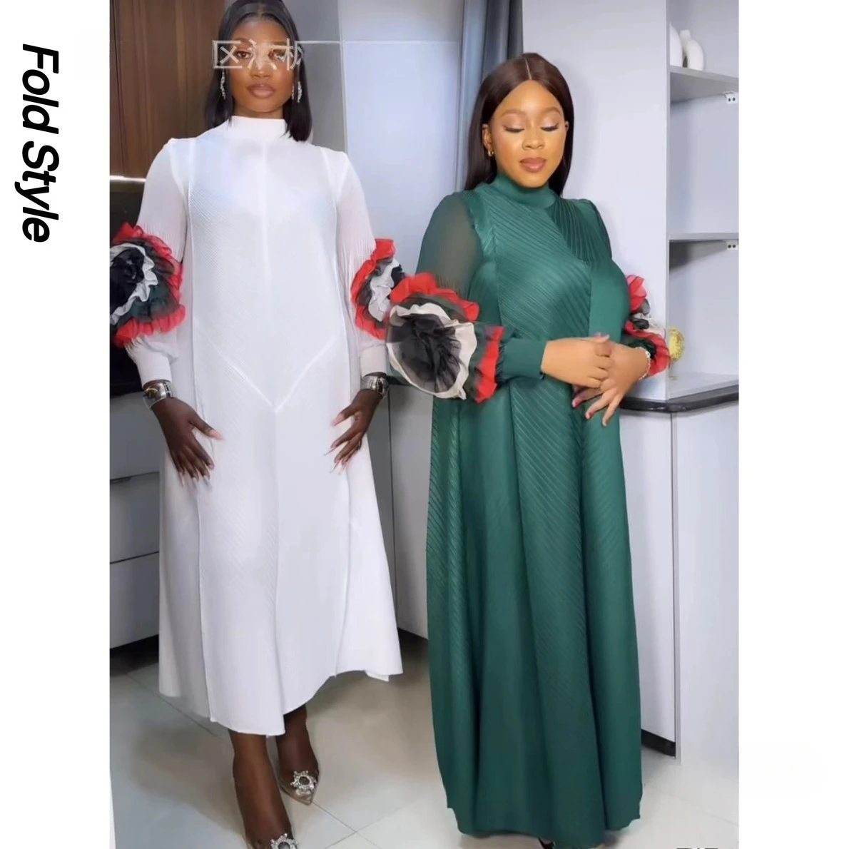 

2025 Summer New Miyake Pleated Dress Hand-cranked Flower Round Neck Long-sleeved Dress Loose and Elegant Long Women's Clothing