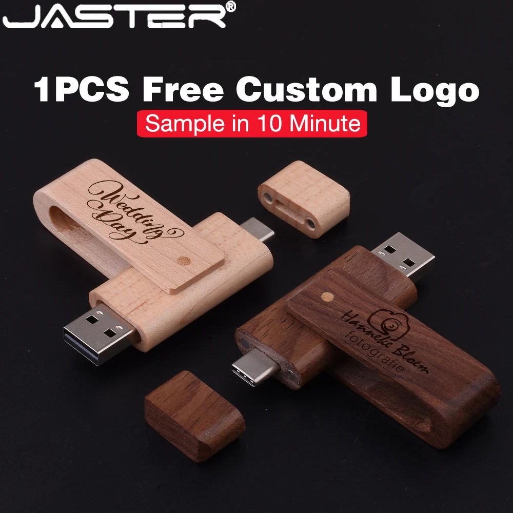 

USB3.0 Деревянный флэш-накопитель TYPE-C с бесплатным индивидуальным логотипом USB 3.0, вращающийся флэш-накопитель 128 ГБ, 64 ГБ, креативный подарок, флэш-накопитель