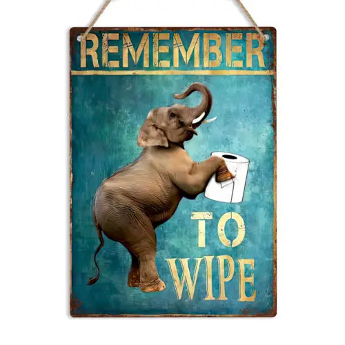 Remember To Wipe Elephant Bathroom Metal Sign Funny Toilet WC Wall Decor Plaque-Aluminum