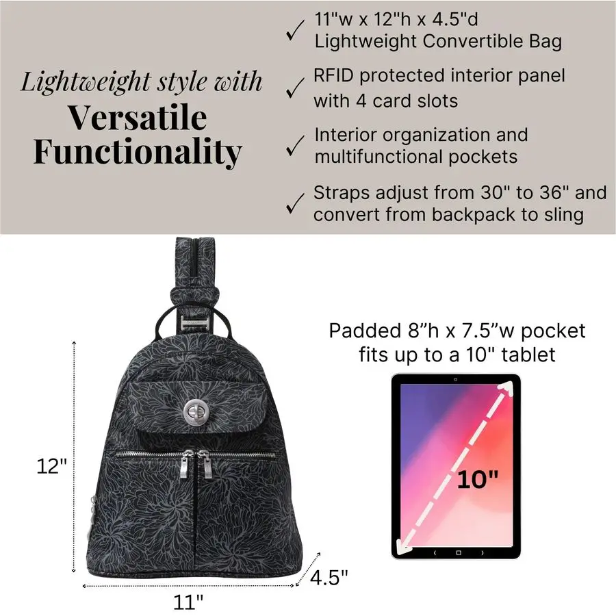 

Naples Convertible Backpack Travel Sling Crossbody 12 Nylon Handbag w RFID amp Padded Tablet Sleeve