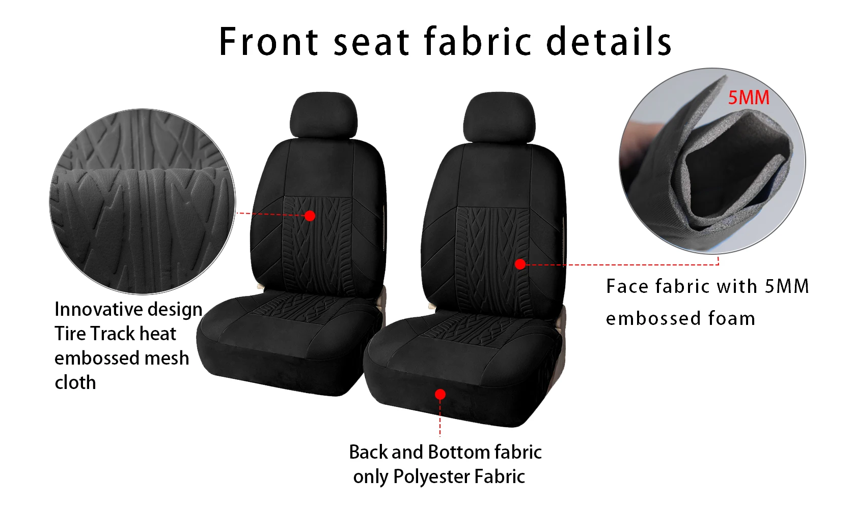 AUTO HIGH Embroidery Car Seat Covers Set Polyester Universal Fit Most Cars Truck SUV Van Protector Black - Front Pair