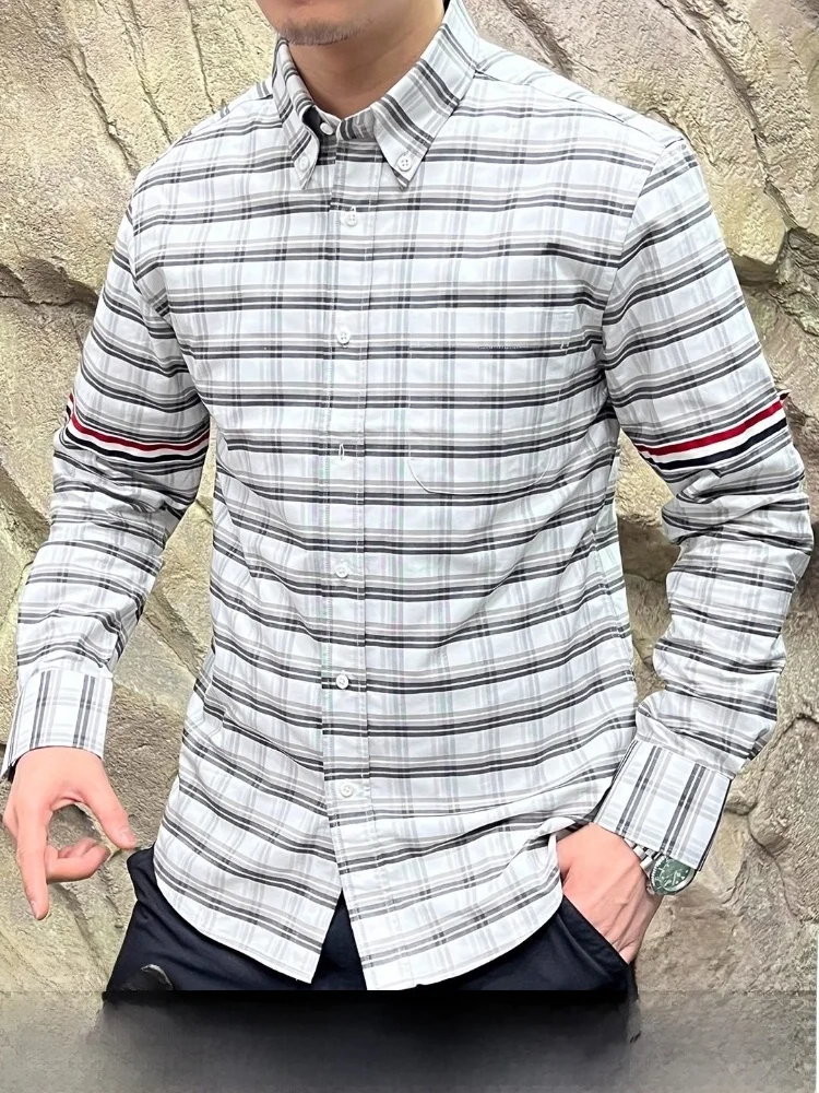 

Высококачественный американский Sle Plaid irt 90 г из чистого хлопка, цветная тканая осенняя мода, мужские и женские повседневные дышащие длинные брюки...