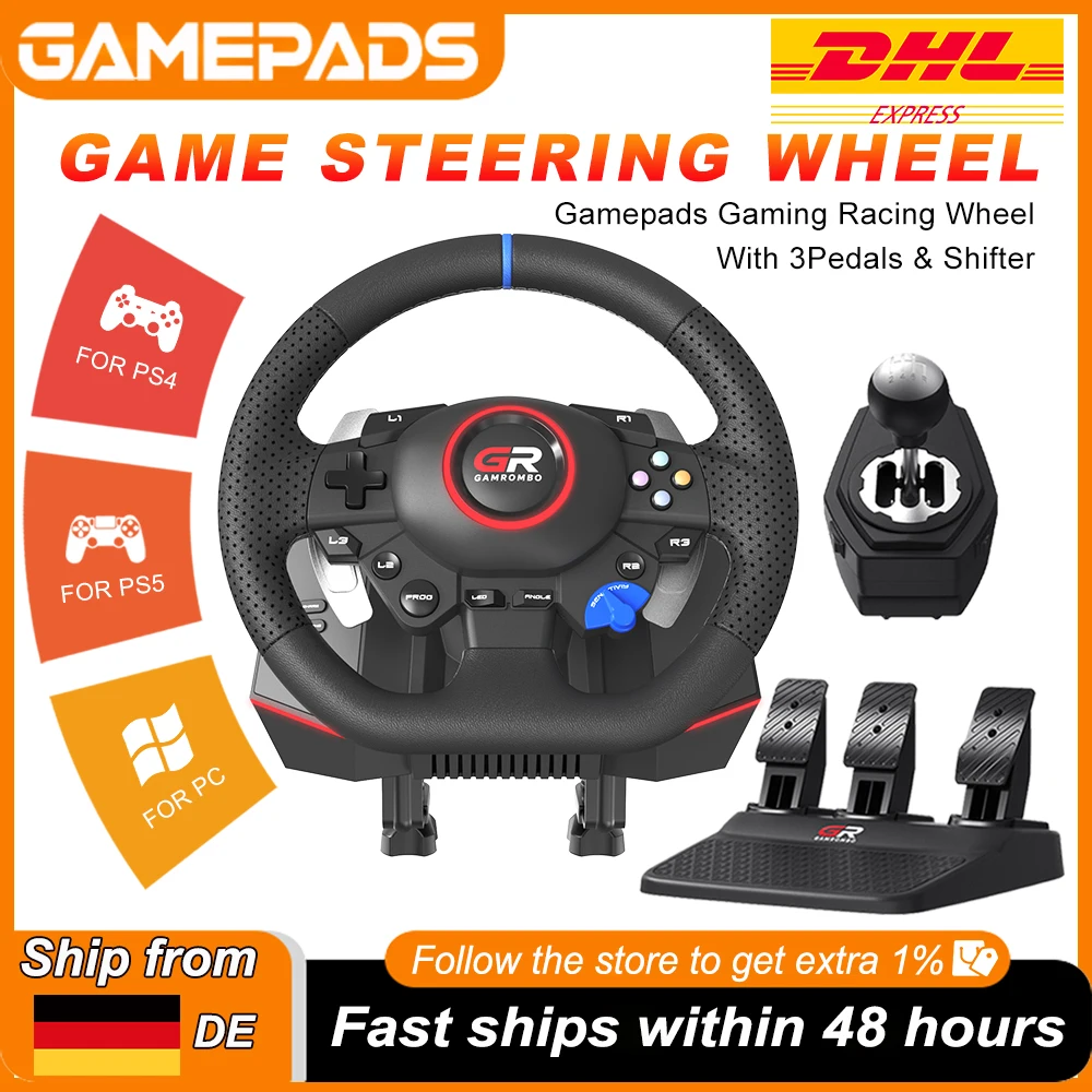For PS5/PS4/PC Gaming Steering Wheel 270°&900° Effect Macro RGB F127 Simulator Racing Wheel Hall 3-Pedal and Gear Lever Set