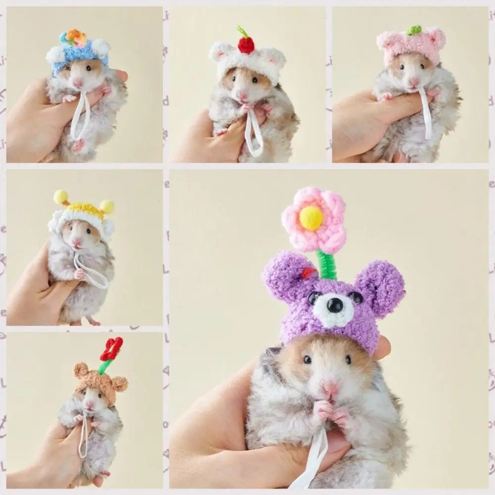 Decorative Hamster Wool Hat Breathable Adjustable Mini Pet Hat Soft Crochet Knitted Hamster Hat For Birds Rat Guinea Pig