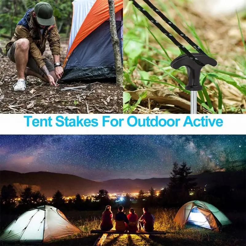 Tent Stake Pegs Portable Stakes T-Shaped Camping Tent Stake Pegs Heavy Duty Travel Outdoor Camping Accessories Ground Peg