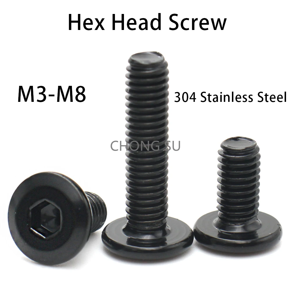 

M3 M4 M5 M6 M8 10pcs/lot Black 304 Stainless Steel Hex Hexagon Socket Hypotenuse Flat Head Screw Bolt for Down Side Furniture