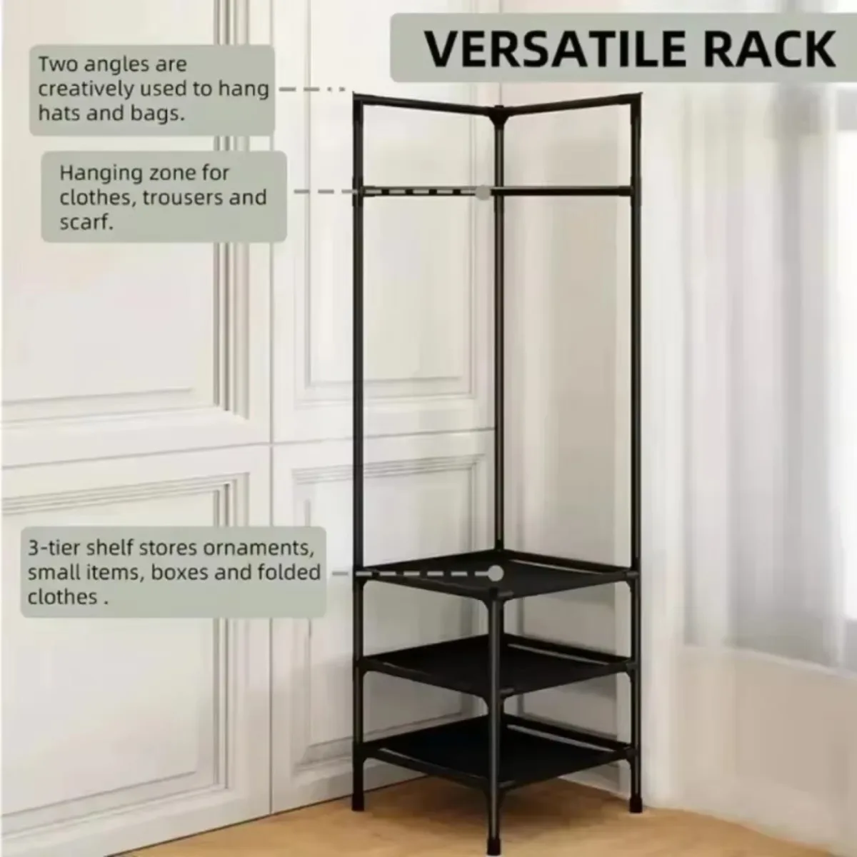 3/2 Tier Simple Clothes Shoe Rack Integrated Hanger Bedroom Clothes Stand Organizer Corner Coat Rack Night Table Storage Shelf