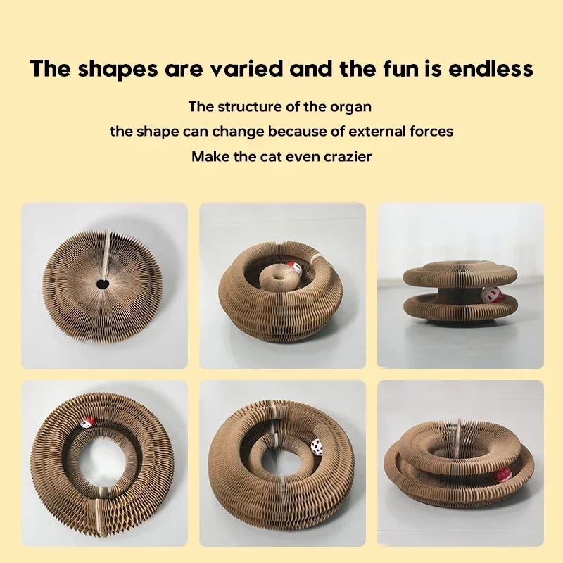 2025 Nuovo gatto magico Scratch Organ Board Giocattolo per gatti con palla Macinazione Artiglio Gatto Struttura da arrampicata Gattino Rotondo Ondulato Giocattolo