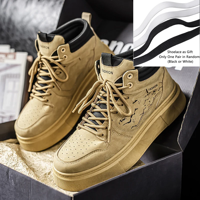 أحذية رجالي براون الرجال عالية أعلى أحذية رياضية عصرية متعددة الاستخدامات العصرية الرجال أحذية التزلج سميكة سوليد حذاء من الجلد #5