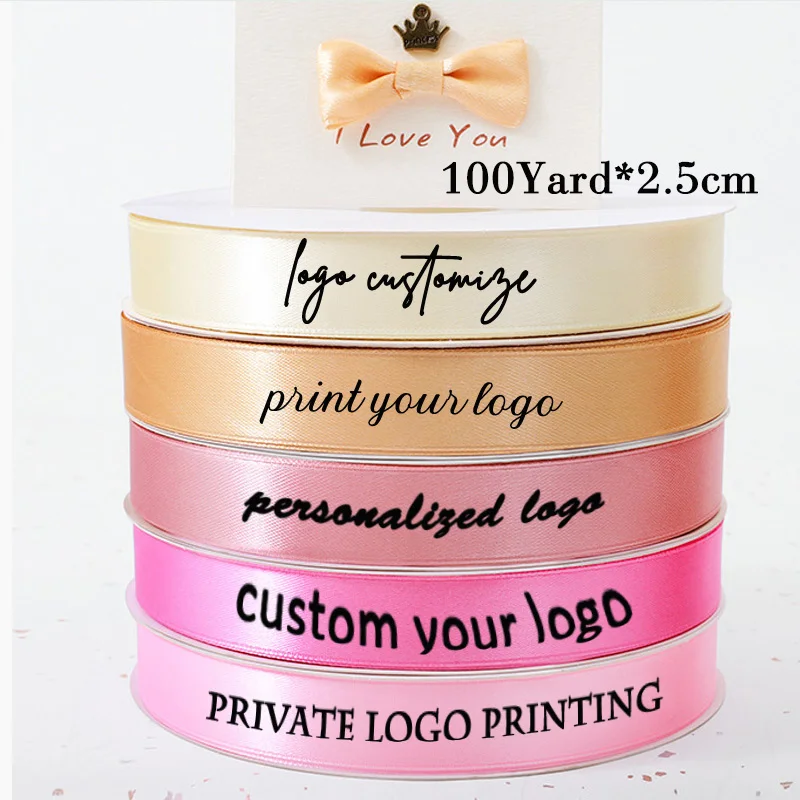 100 ياردة شعار مطبوعة شريط من الساتان لتغليف الهدايا ديكور الزفاف DIY بها بنفسك القوس الحرفية بطاقة لوازم الشريط #1
