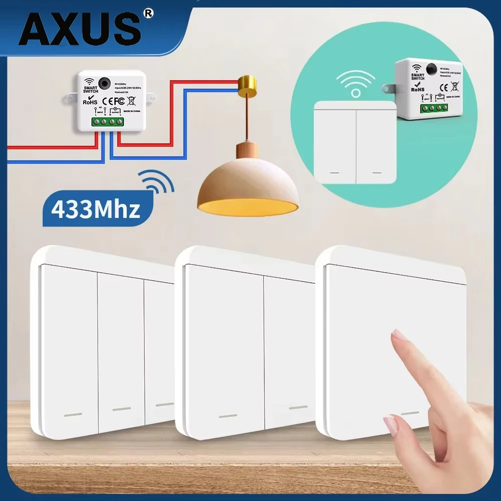 AXUS RF433 Relay Interruptor Mini Remote Control 433Mhz Wireless Wall Switch 1/2/3 Gang Wall Panel Switch Led Lamp Fan Smart