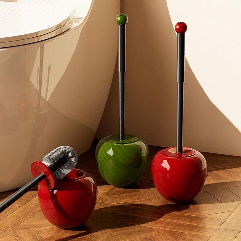 Cute Cherry/apple Toilet Brush Clip Set, Creative Red/green Bathroom Cleaning Tools Bathroom Decoration Accessories