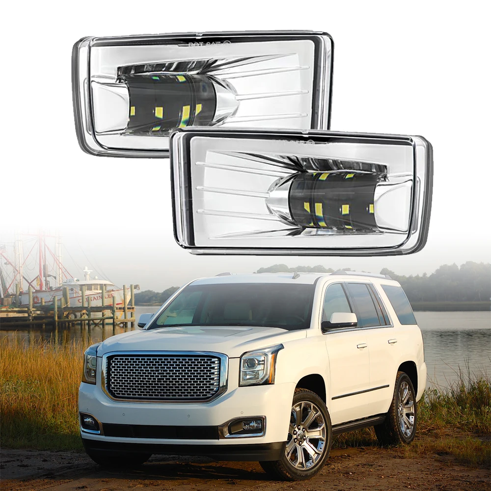 

Fit for CHEVY TAHOE 2007-2017 GMC YUKON 2015-2016 Black Sliver Lights LED Fog Lights W/ 5202 Bulbs Fog Lamps Assembly