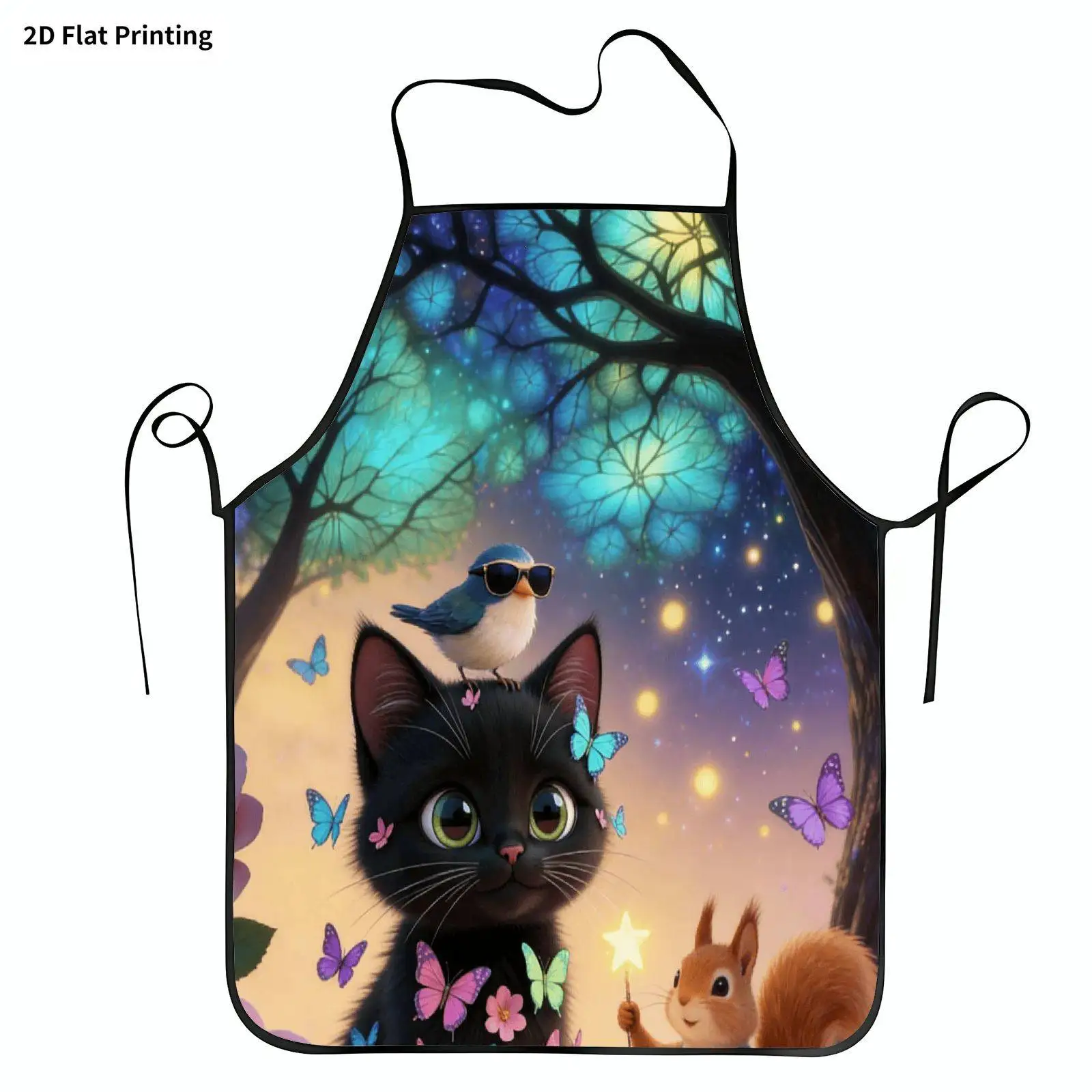 1pc Apron With Cat, Bird, And Squirrel Prints, Animal Theme Design. This Holiday Kitchen Apron Is Suitable For Both Men And Wome