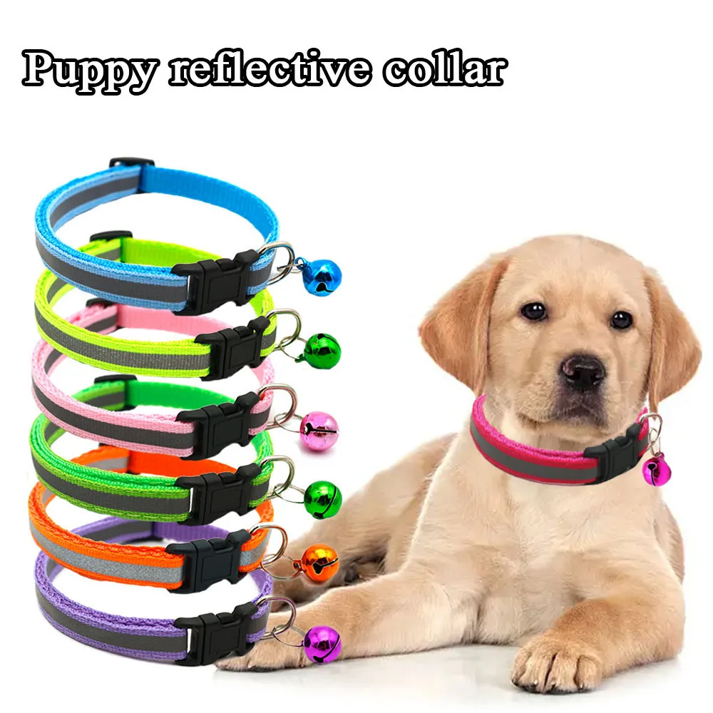 Reflective Nylon Cat Collar With Bell Cat Patch Collar For Kitten Small Dog Puppy Pet Adjustable Size Buckle DIY Fashion Simple