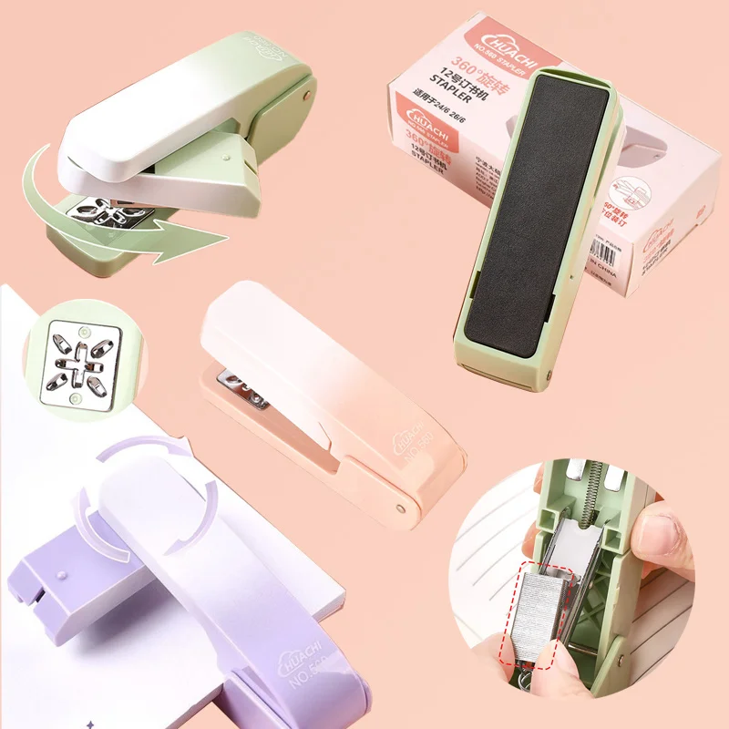 

Большой вращающийся на 360 градусов степлер, емкость 25 листов, противоскользящее основание для переплета школьных канцелярских товаров, свободные страницы