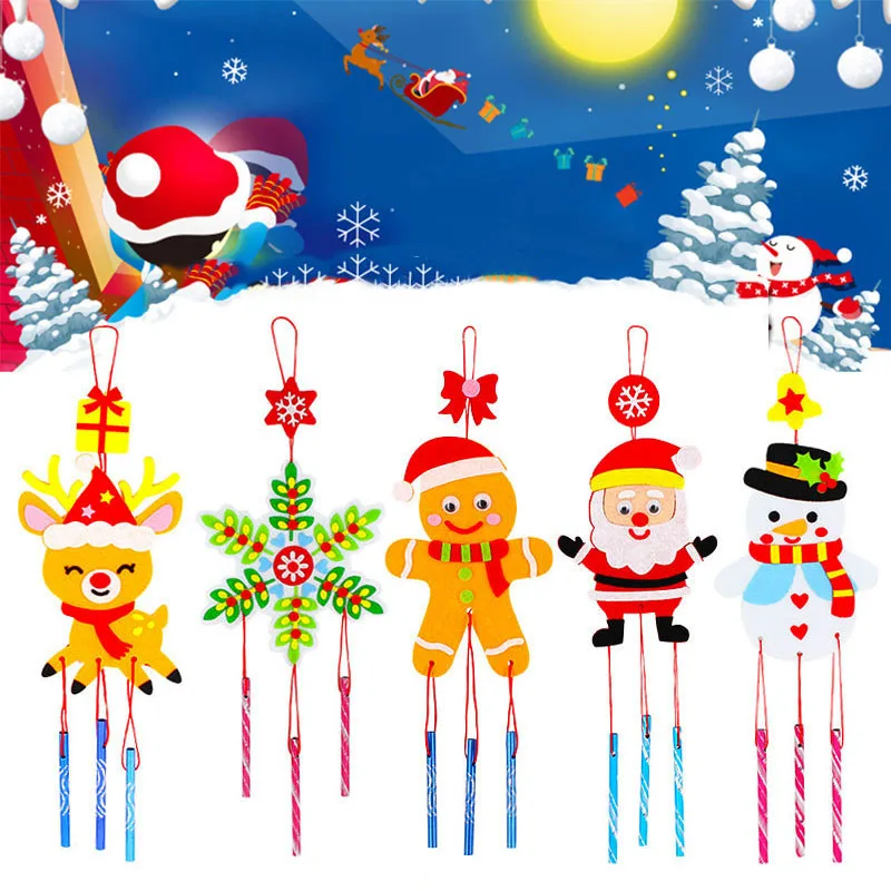 

6Pcs DIY Christmas Decoration Handicraft Craft Toys for Kids Cartoon Handmade 3D Wind Chimes Windbell Hangings Stickers Gifts