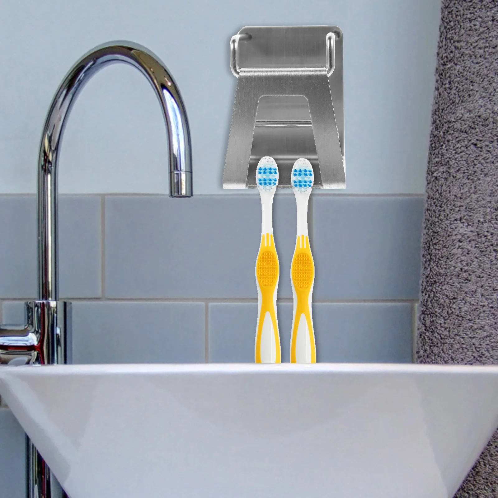 

3-In-1 Stainless Steel Wall Mounted Toothbrush Holder No Punch Installation For Bathroom Cup Shelf Drainage Design Mirror Glass