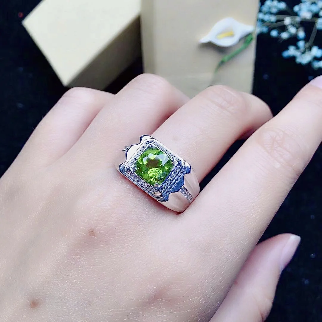 Natural Perdiot Ring 1ct 8mm VVS Grade  for Daily Wear Solid 925 Silver Peridot Jewelry Man Ring  Brithday Gift