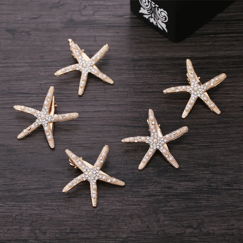 ทองสีปลาดาวคลิปผม 5 ชิ้น Handmade Sea Star Headpieces โลหะปลาดาว Y2K Hairpin ผู้หญิงหญิงอุปกรณ์เสริมผม