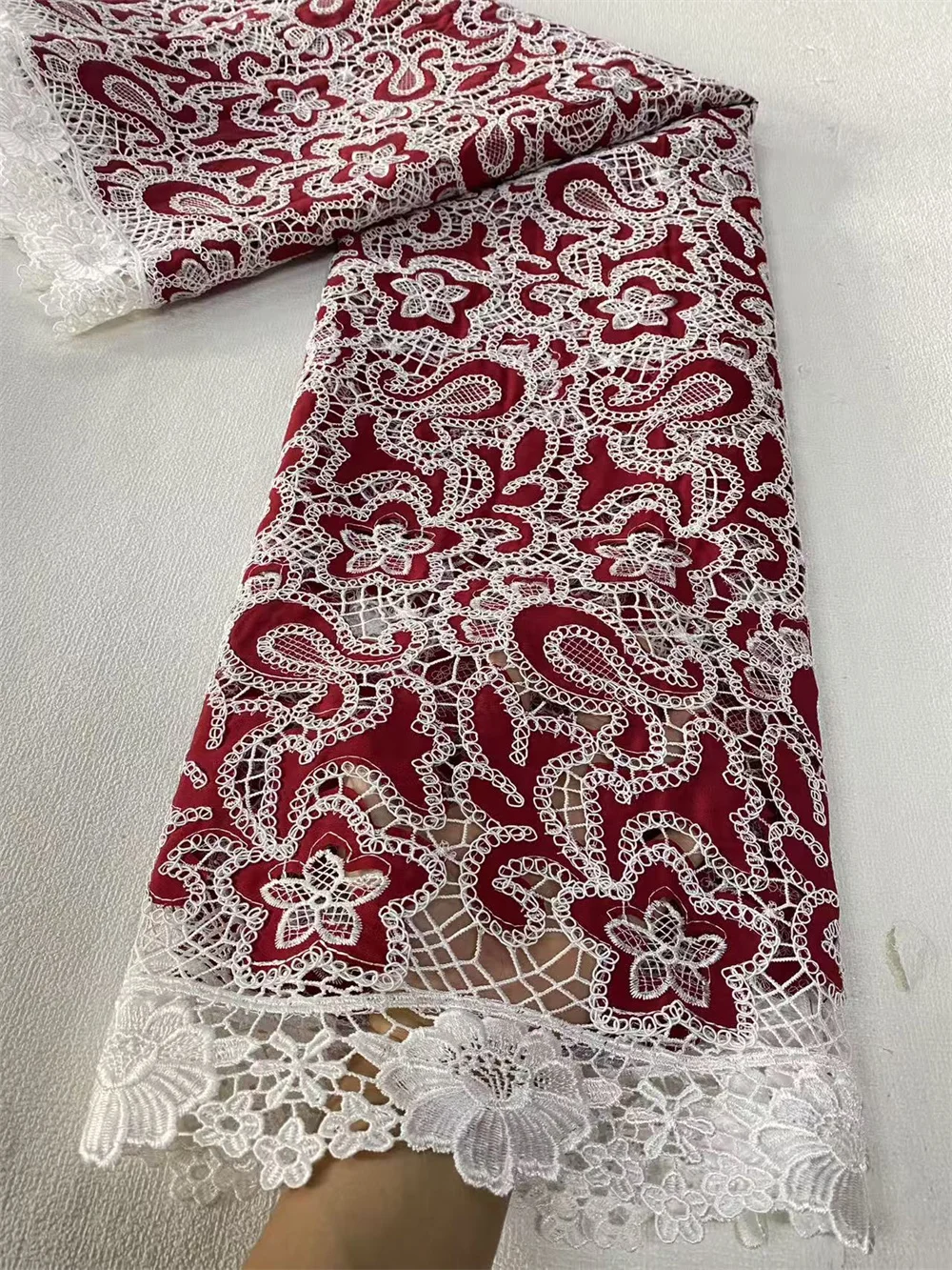 

5Yards Nigerian Lace For Wedding Style Fashion Design Chiffon Lace Fabric Wine Guipure Lace Fabric 2025 For Weddings Dress H20-1