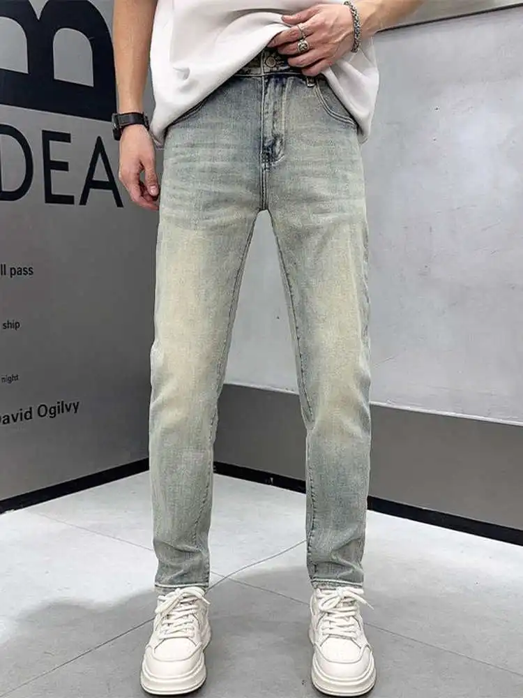 

Casual Slim Fit Men's Jeans Straight Leg Elastic Leisure Pants Youth Versatile Cotton Polyester Antibacterial Wear Resistant