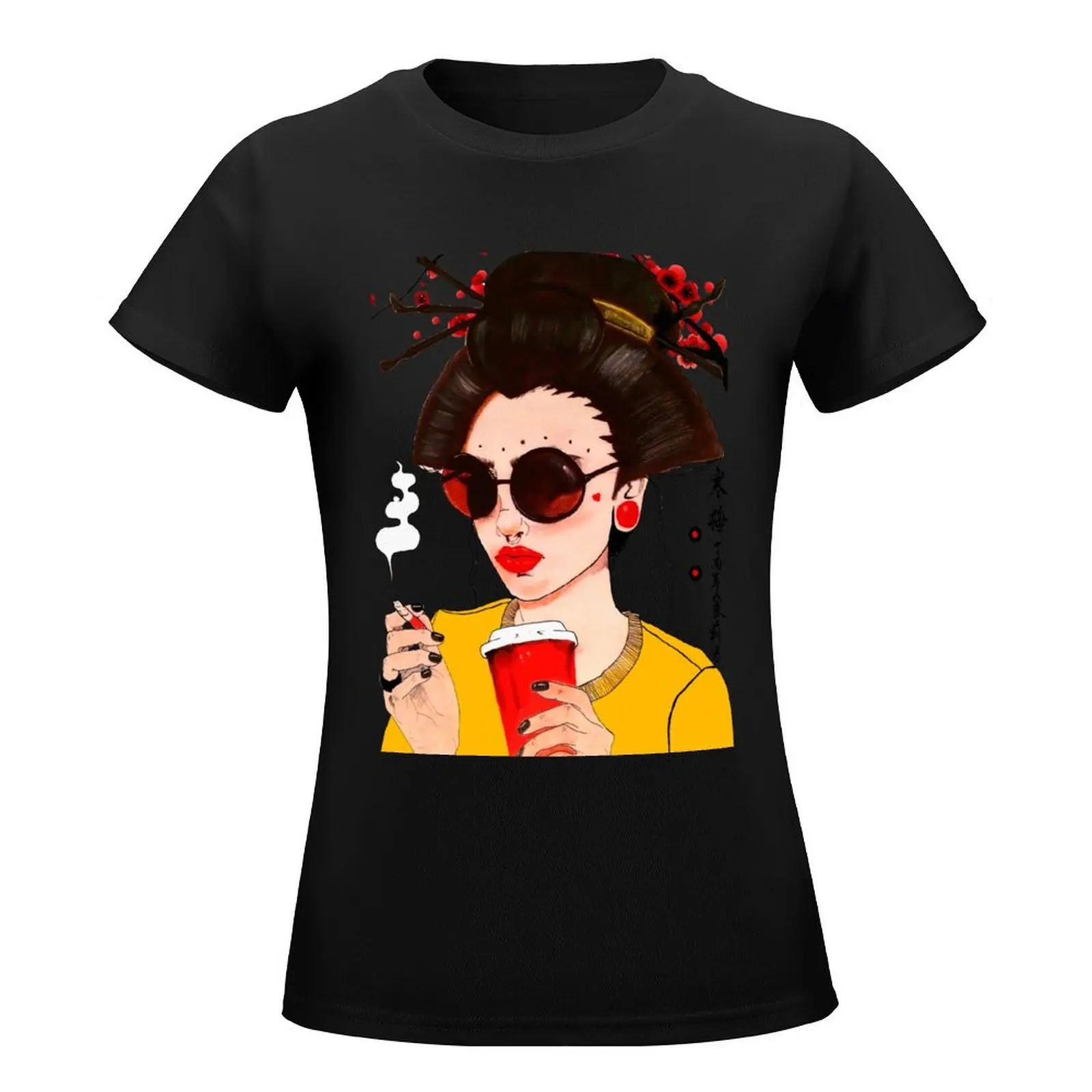 Vaporwave Japanese Geisha Urban Fashion Style T-Shirt Short sleeve tee customs design your own clothes for Women