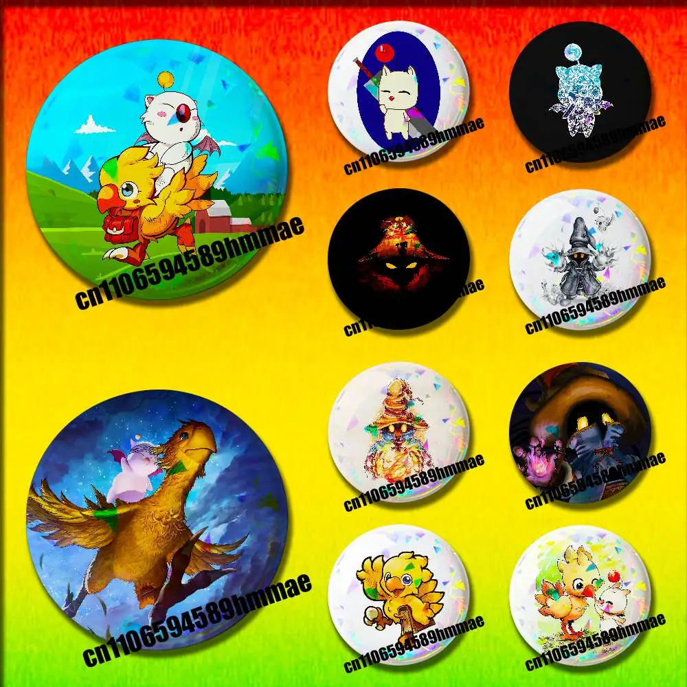 For M-Moogle C-Chocobo V-Vivi Emblem Round Pins Insignia Badge Cover Brooch Button Hats Decoration 32mm